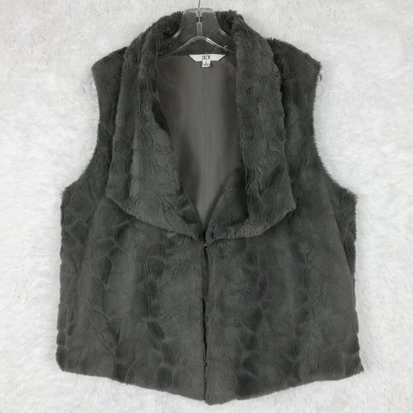 JACK Jackets & Blazers - Jack Womens Vest Faux Fur Gray Sleeveless Lined Shawl‎ Collar L